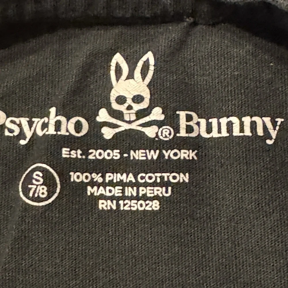 PSYCHO BUNNY KIDS BLACK T SHIRT Sz 7-8 Pima Cotton Short Sleeves